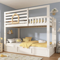 Abrihome Kids Bunk Beds With Ladder And Hydraulic Storage, Wooden Cabin Bed Childrens House Bed, Twin Sleeper 90X190 Cm Solid Wood White - thumbnail 6