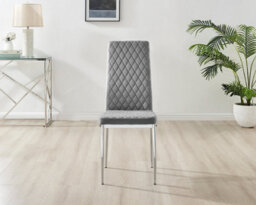 Furniturebox Uk 6 Seater Dining Set - Enna White Glass & Chrome Extendable Dining Table And Chairs - 6 Grey Velvet Milan Chairs - thumbnail 6