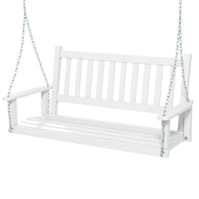 2-Person Wooden Garden Swing Bench Porch Hanging Swing Chair Back White - image 1