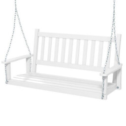2-Person Wooden Garden Swing Bench Porch Hanging Swing Chair Back White