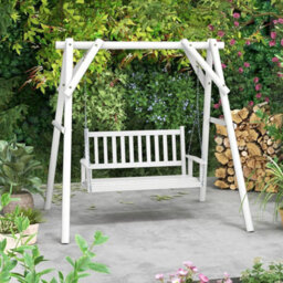 2-Person Wooden Garden Swing Bench Porch Hanging Swing Chair Back White - thumbnail 5
