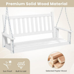 2-Person Wooden Garden Swing Bench Porch Hanging Swing Chair Back White - thumbnail 6