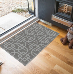 Machine Washable Cubed Trellis Design Anti Slip Doormats Dark Grey 57X90 Cm - thumbnail 1