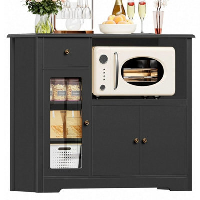 Black Sideboard, Kitchen Cupboard Storage Cabinet With Microwave Counter, Modern - image 1