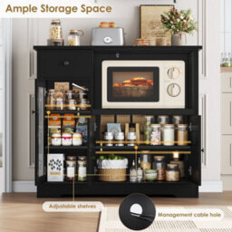Black Sideboard, Kitchen Cupboard Storage Cabinet With Microwave Counter, Modern - thumbnail 6