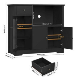Black Sideboard, Kitchen Cupboard Storage Cabinet With Microwave Counter, Modern - thumbnail 2