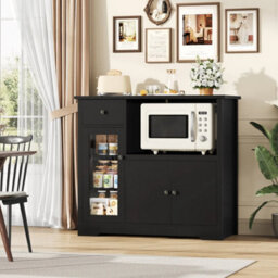 Black Sideboard, Kitchen Cupboard Storage Cabinet With Microwave Counter, Modern - thumbnail 3