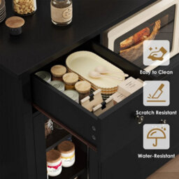 Black Sideboard, Kitchen Cupboard Storage Cabinet With Microwave Counter, Modern - thumbnail 4