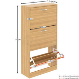 3 Drawer Shoe Cabinet Storage Cupboard Footwear Stand Rack Wooden - thumbnail 2