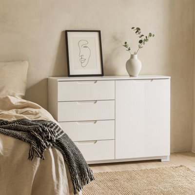 Wyld Haus Leipzig White Gloss Chest Of 4 Drawers And 1 Door - image 1