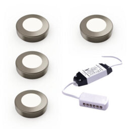 Unknown Fittingsco, Nebbia, Surface Diffused Led Light, Natural White, Brushed Nickel, Under Cabinet Light, Sola, 4 Light Kit & Driver