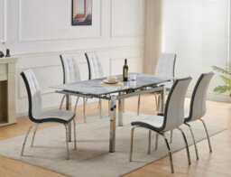 Furnizone UK Grande 6-Seater Ceramic Extending Dining Table And 6 Vienna White Faux Leather Chairs