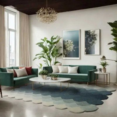 Blue Grey Teal Abstract 12mm Thick Stain-Resistant Rug For Bedroom, & Living Room, Easy To Clean Wool Rug-200Cm X 290Cm