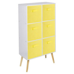 Urbn-Living Urbnliving 91Cm Height 6 Cube White Wooden Bookcase With Pine Legs Living Room Yellow Shelf Storage Drawers