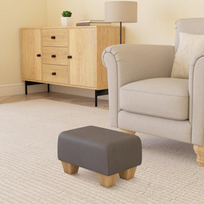 Feather Grey Natural Wood Chunky Legs Faux Leather Small Footstool Handmade Uk By Footstools Direct - image 1