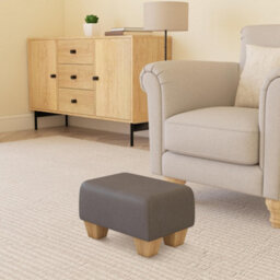 Feather Grey Natural Wood Chunky Legs Faux Leather Small Footstool  Handmade Uk By Footstools Direct