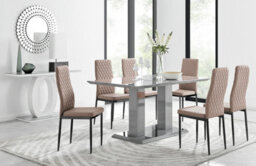 Furniturebox Imperia Grey High Gloss 6 Seater Dining Table With Structural 2 Plinth Column Legs 6 Beige Faux Leather Black Leg Milan Chairs - thumbnail 1