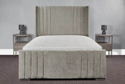 Sloomy Elise Wing Back Bed Frame With Sprung Memory Foam Mattress- Silver Plush- King - image 1