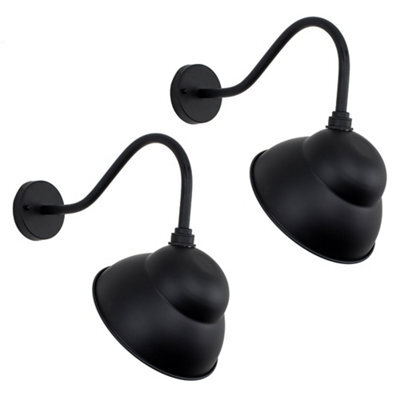 Valuelights Porter Pair Of Porter Ip23 Rated Black Metal Swan Neck Decorative Outdoor Wall Lights With Light Shades - image 1