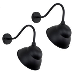 Valuelights Porter Pair Of Porter Ip23 Rated Black Metal Swan Neck Decorative Outdoor Wall Lights With Light Shades