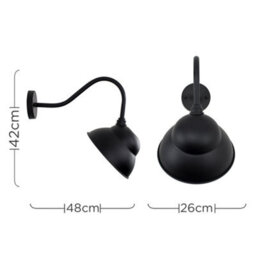 Valuelights Porter Pair Of Porter Ip23 Rated Black Metal Swan Neck Decorative Outdoor Wall Lights With Light Shades - thumbnail 6