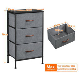 Yaheetech Fabric Chest Of Drawers With 3 Drawers Dark Grey - thumbnail 2