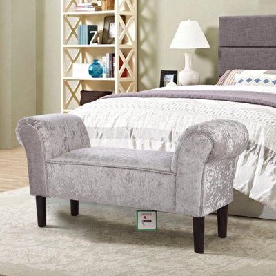 Sliver Grey Linen Velvet Upholstered Bed End Bench Window Seat Ottoman Pouffe Stool 2 Seater - image 1