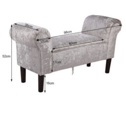 Sliver Grey Linen Velvet Upholstered Bed End Bench Window Seat Ottoman Pouffe Stool 2 Seater - thumbnail 5
