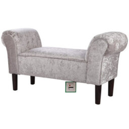 Sliver Grey Linen Velvet Upholstered Bed End Bench Window Seat Ottoman Pouffe Stool 2 Seater - thumbnail 2