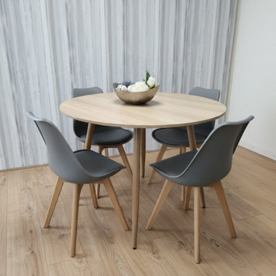 Kosy Koala Modern Round Dining Table Set With 4 Grey Plastic Chairs Dining Room Furniture - image 1