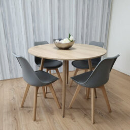 Kosy Koala Modern Round Dining Table Set With 4 Grey Plastic Chairs Dining Room Furniture