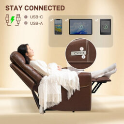 Homcom Overstuffed Riser And Reclining Chair With Usb Ports, Remote, Brown - thumbnail 8