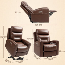 Homcom Overstuffed Riser And Reclining Chair With Usb Ports, Remote, Brown - thumbnail 3