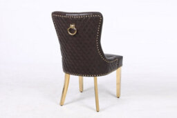 Modernique A Pair Of Leather Aire Dining Chairs With Golden Legs In Black - thumbnail 4