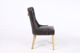 Modernique A Pair Of Leather Aire Dining Chairs With Golden Legs In Black - thumbnail 3
