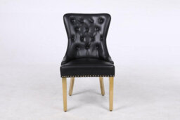Modernique A Pair Of Leather Aire Dining Chairs With Golden Legs In Black - thumbnail 1