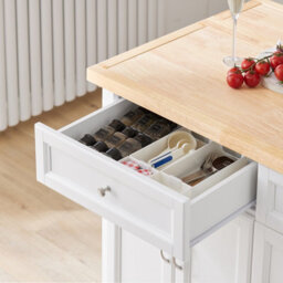 Sobuy Fkw71-Nw, Kitchen Island On Wheels Rolling Kitchen Storage Trolley With Extendable Rubber Wood Worktop,w107Xd71Xh92.5 - thumbnail 7