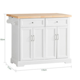 Sobuy Fkw71-Nw, Kitchen Island On Wheels Rolling Kitchen Storage Trolley With Extendable Rubber Wood Worktop,w107Xd71Xh92.5 - thumbnail 3