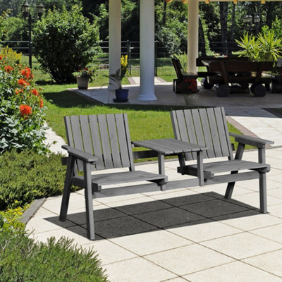 Outsunny 2-Seater Wooden Garden Bench With Armrest, Grey - image 1