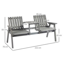 Outsunny 2-Seater Wooden Garden Bench With Armrest, Grey - thumbnail 3
