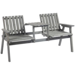 Outsunny 2-Seater Wooden Garden Bench With Armrest, Grey - thumbnail 2
