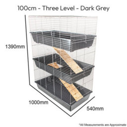 Kct Indoor Cage Rabbit Small 100Cm Triple Level 3 Tier Dark Grey Bunny Run Animal Pet House - thumbnail 2