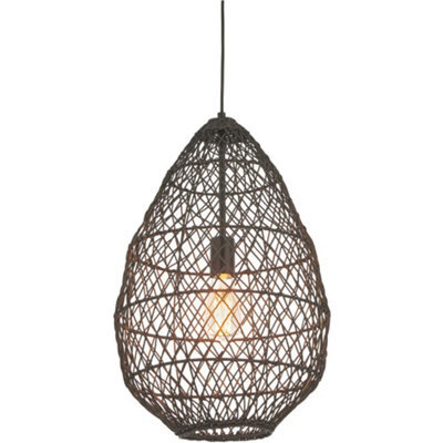 Loops Hanging Ceiling Pendant Light - Black Rattan Basket & Matt Black - 10W Led E27 - image 1