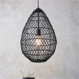 Loops Hanging Ceiling Pendant Light - Black Rattan Basket & Matt Black - 10W Led E27 - thumbnail 3