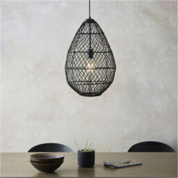 Loops Hanging Ceiling Pendant Light - Black Rattan Basket & Matt Black - 10W Led E27 - thumbnail 4