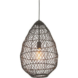 Loops Hanging Ceiling Pendant Light - Black Rattan Basket & Matt Black - 10W Led E27