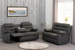 Seconique Roma 3 And 2 Seater Recliner Suite With Cup Holders Grey Faux Leather