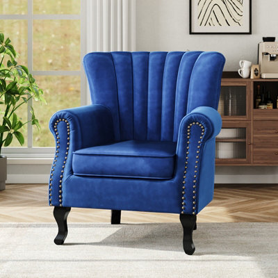 Living And Home Dark Blue Vintag Armchair With Rubberwood Legs, 90Cm H - image 1