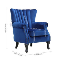 Living And Home Dark Blue Vintag Armchair With Rubberwood Legs, 90Cm H - thumbnail 6