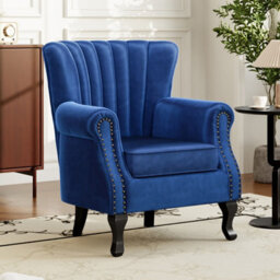 Living And Home Dark Blue Vintag Armchair With Rubberwood Legs, 90Cm H - thumbnail 2